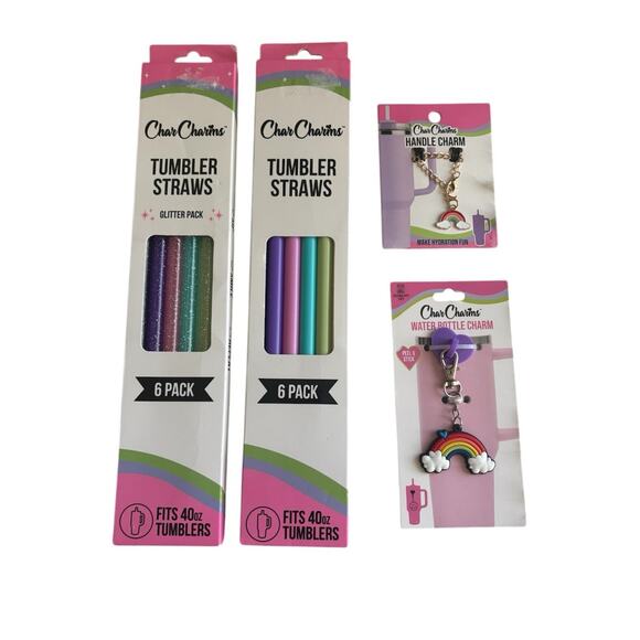 NEW CharCharms 40 oz. Colorful Tumbler Straws & Rainbow Charm Accessory Bundle - Picture 8 of 8